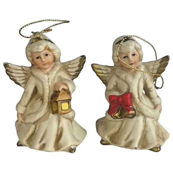 6 Homco Angel Tree Ornaments Complete Set Bisque Porcelain Made in Taiwan VTG - Picture 4 of 10